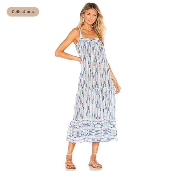 New Lemlem Gigi 100% Silk Short Sweepy Royal Blue Maxi Dress Size NWT Large - Picture 4 of 16